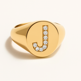 "J" 9ct yellow gold diamond set initial J signet ring